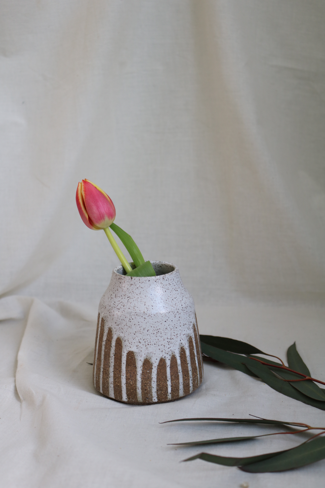 White Speckled Line Bud Vase